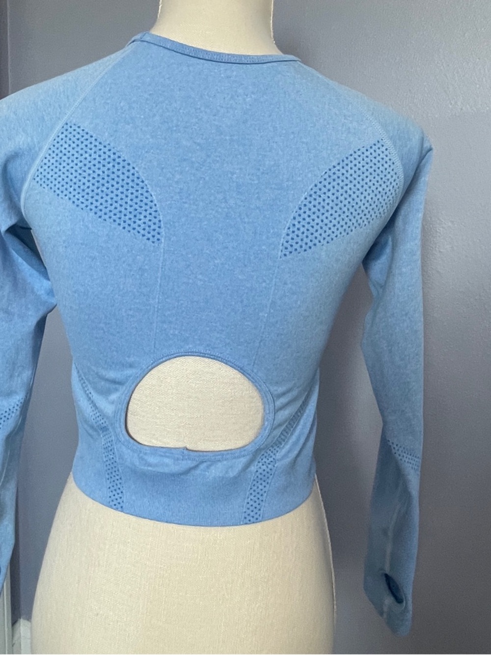 Baby Blue Athletic Workout Seamless Long Sleeve Compression Crop Top size L - Picture 2 of 12